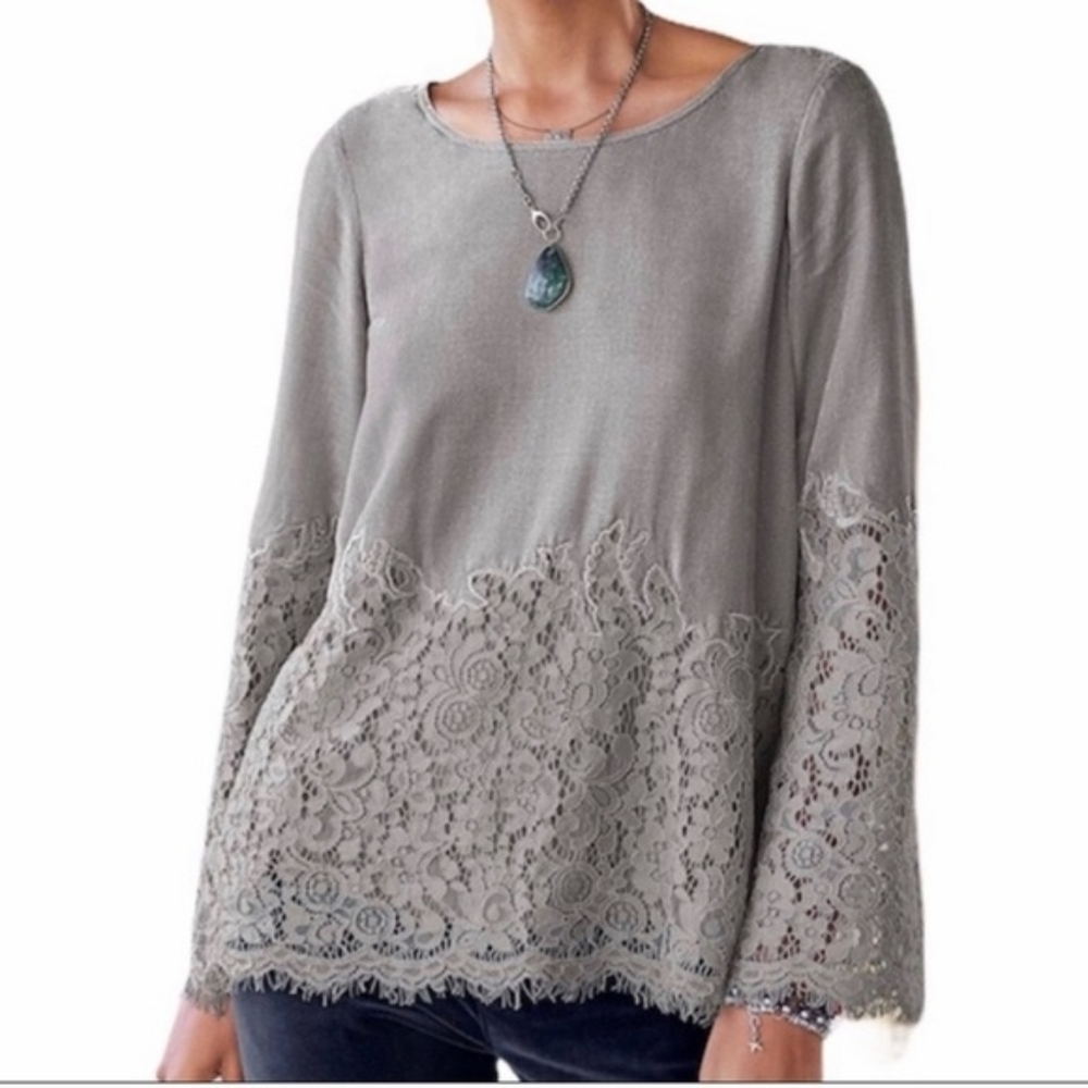 Sundance Gray Lace Sleeve Women's Blouse